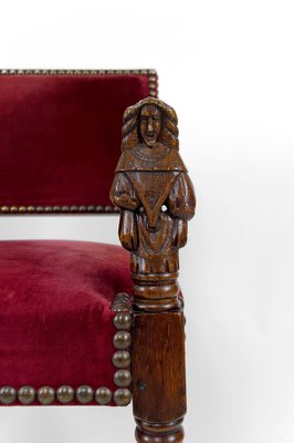 Louis XIII / Haute Epoque Style Armchair with Women Sculpted on Armrests-XNH-1804617