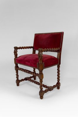 Louis XIII / Haute Epoque Style Armchair with Women Sculpted on Armrests-XNH-1804617