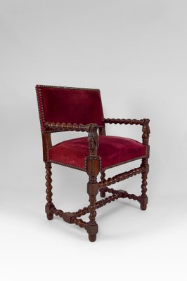 Louis XIII / Haute Epoque Style Armchair with Women Sculpted on Armrests-XNH-1804617