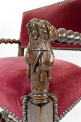 Louis XIII / Haute Epoque Style Armchair with Women Sculpted on Armrests-XNH-1804617