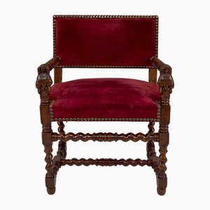 Louis XIII / Haute Epoque Style Armchair with Women Sculpted on Armrests-XNH-1804617