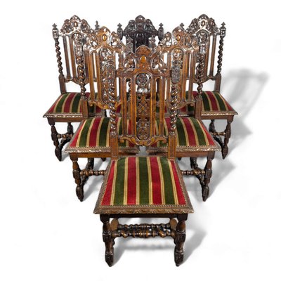 Louis XIII Style Oak Chairs, Set of 6-HLV-2033130