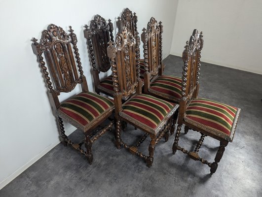 Louis XIII Style Oak Chairs, Set of 6-HLV-2033130