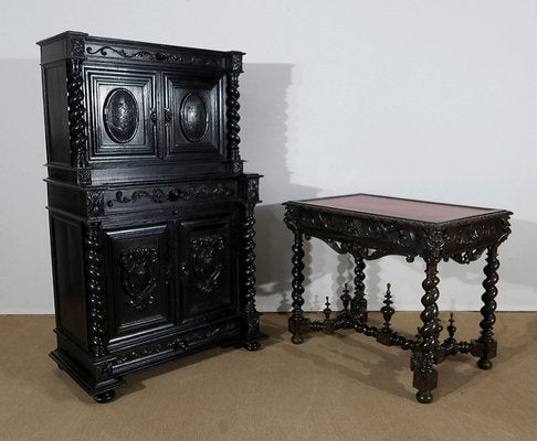 Louis XIII Style Work Cabinet & Desk Table, Set of 2-RVK-1185088