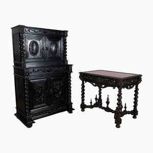 Louis XIII Style Work Cabinet & Desk Table, Set of 2-RVK-1185088