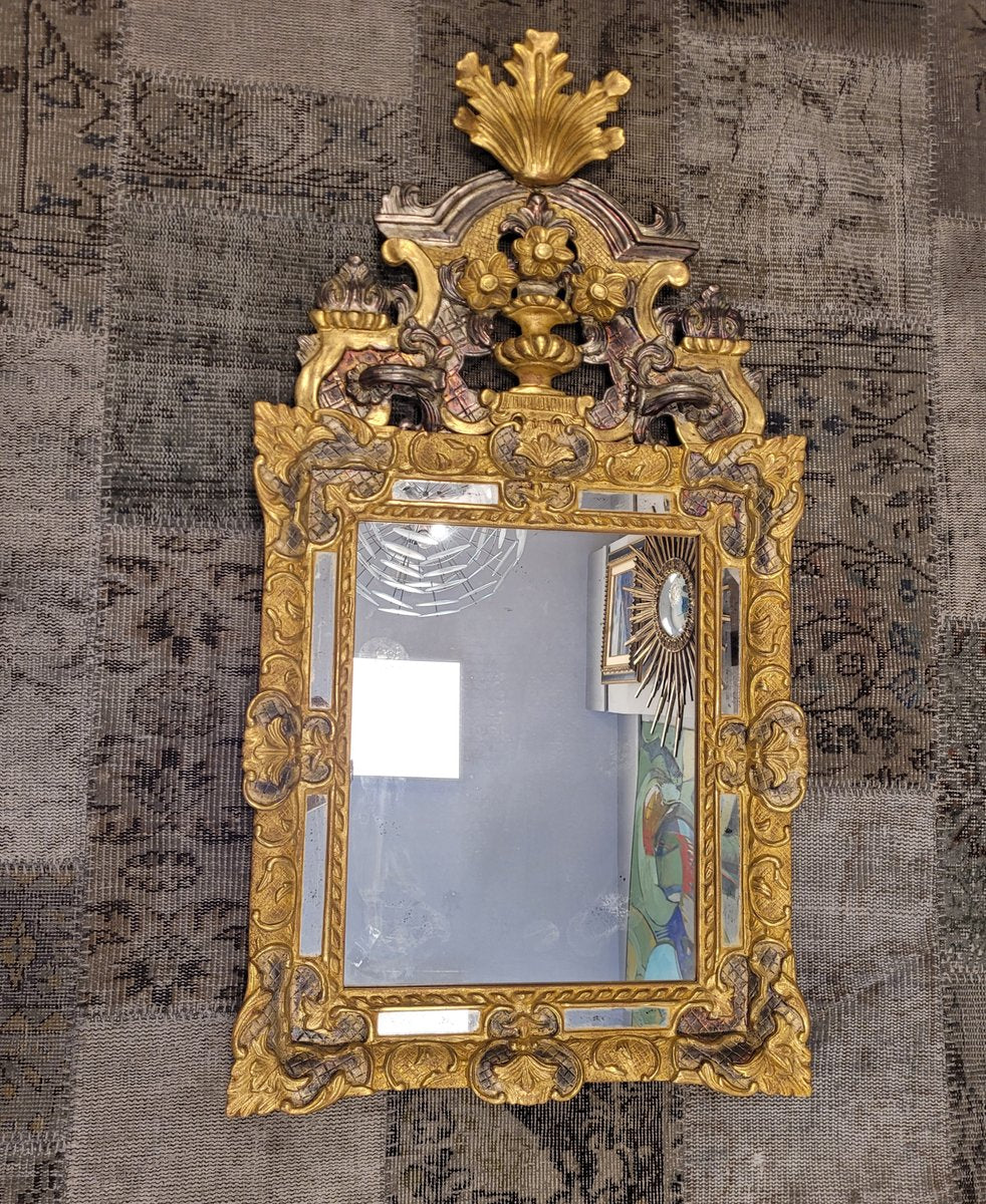 Louis XIV Mirror in Carved Gilt Wood, France