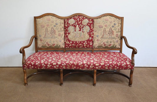 Louis XIV Style 3-Seater Bench in Oak, Late 19th Century