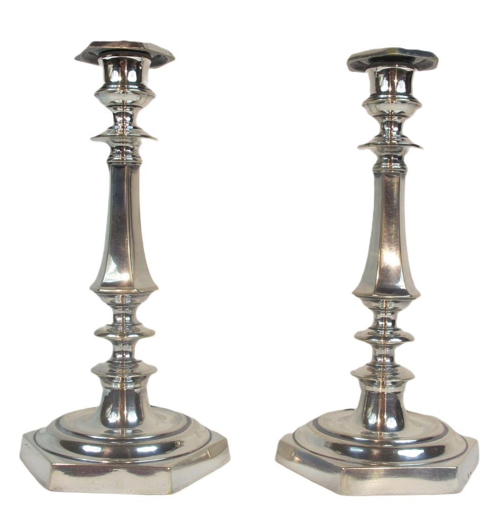 Louis XIV Style Silvered Bronze Candlesticks, Set of 2