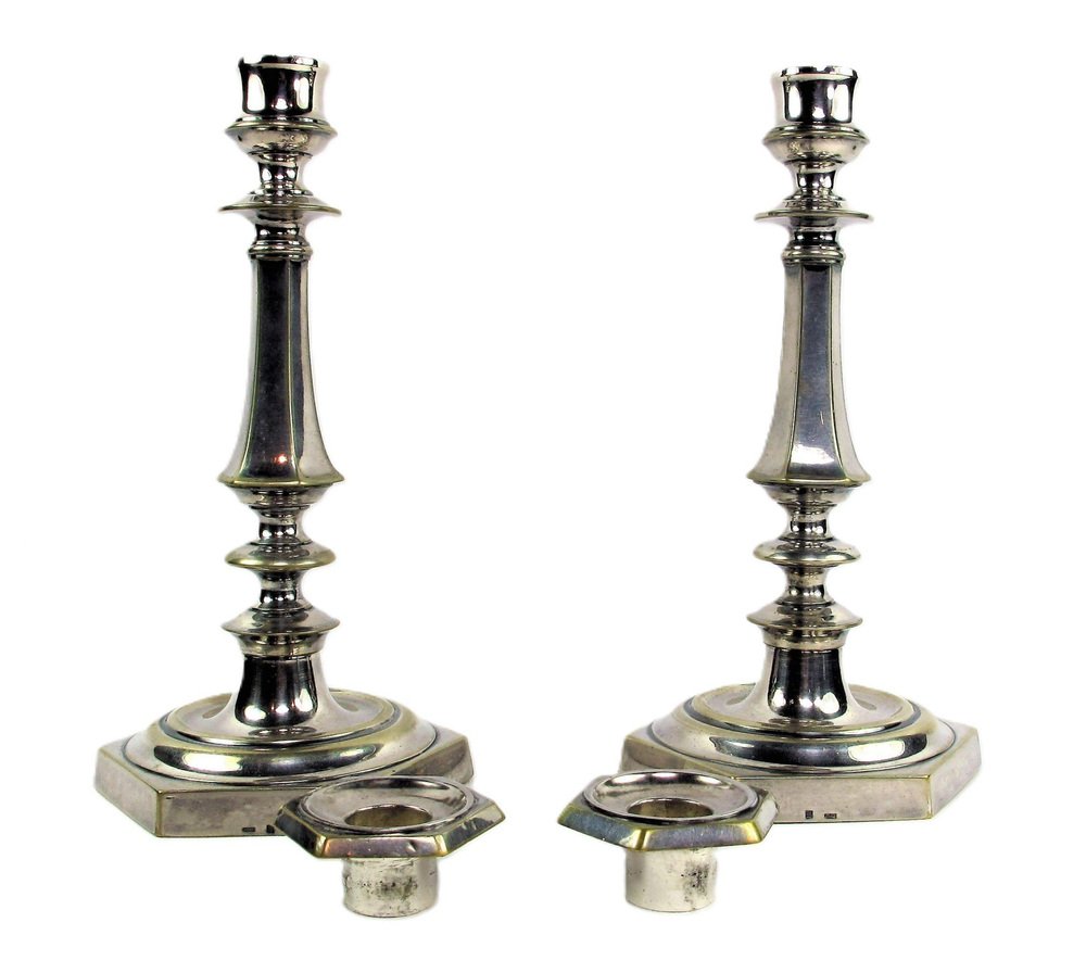 Louis XIV Style Silvered Bronze Candlesticks, Set of 2