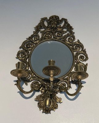 Louis XIV Wall Lights in Bronze and Mirror, Set of 2-BA-1545459