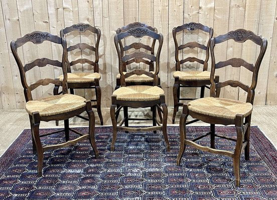 Louis XV Ash Chairs in Straw, 1950s, Set of 6-QYF-1792532