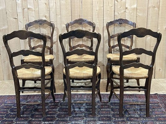 Louis XV Ash Chairs in Straw, 1950s, Set of 6-QYF-1792532