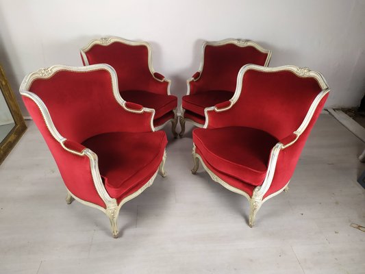 Louis XV Bergere Armchairs, 1950s, Set of 4-EAD-2032383