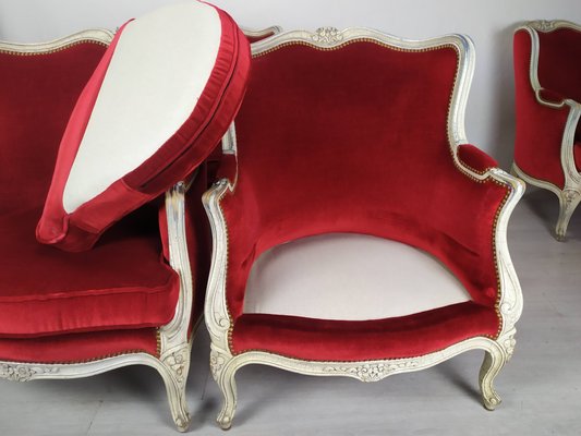 Louis XV Bergere Armchairs, 1950s, Set of 4-EAD-2032383