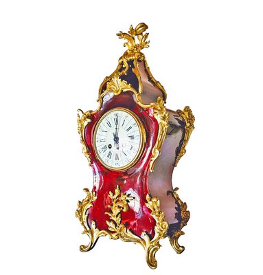 Louis XV Clock in Tortoiseshell Effect Lacquer & Gilt Bronze-AWH-1746956