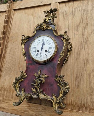 Louis XV Clock in Tortoiseshell Effect Lacquer & Gilt Bronze-AWH-1746956