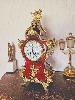 Louis XV Clock in Tortoiseshell Effect Lacquer & Gilt Bronze-AWH-1746956