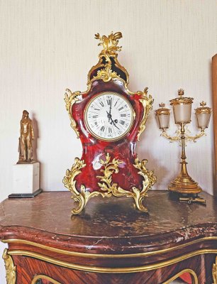 Louis XV Clock in Tortoiseshell Effect Lacquer & Gilt Bronze-AWH-1746956