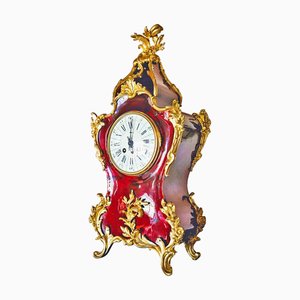 Louis XV Clock in Tortoiseshell Effect Lacquer & Gilt Bronze-AWH-1746956