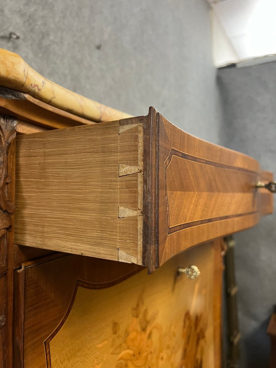 Louis XV Curved Secretary in Walnut and Precious Wood Marquetry, 1850s