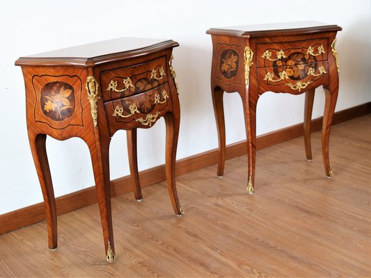 Louis XV Dresser and Bedside Tables with Baroque Style Inlays, Set of 3-IYX-1178008