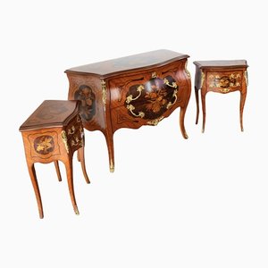 Louis XV Dresser and Bedside Tables with Baroque Style Inlays, Set of 3-IYX-1178008