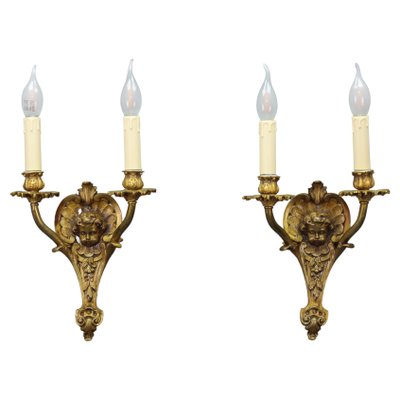 Louis XV French Bronze Cherubs Wall Sconces, 1930s, Set of 2-KEG-1395399