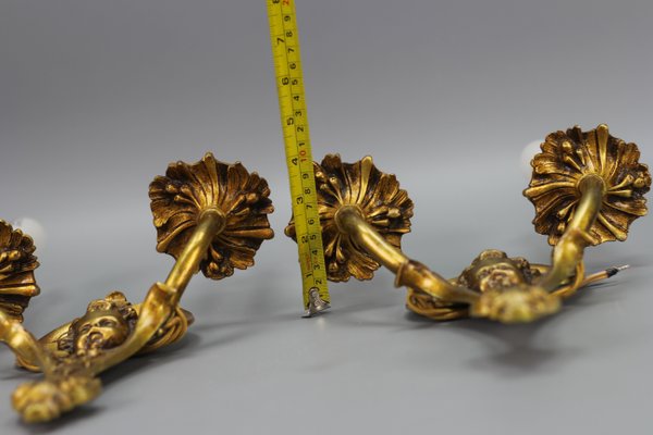 Louis XV French Bronze Cherubs Wall Sconces, 1930s, Set of 2-KEG-1395399