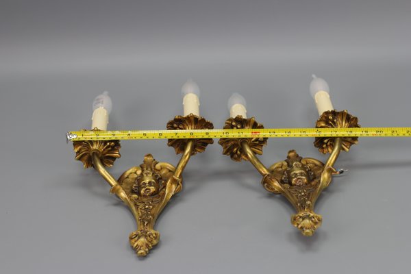 Louis XV French Bronze Cherubs Wall Sconces, 1930s, Set of 2-KEG-1395399