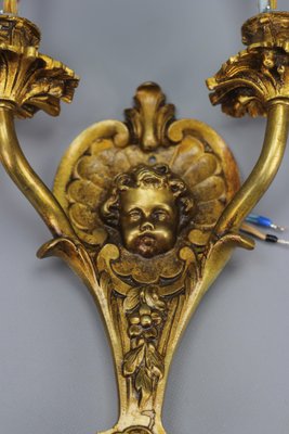 Louis XV French Bronze Cherubs Wall Sconces, 1930s, Set of 2-KEG-1395399