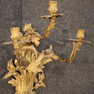 Louis XV French Wall Lights in Gilded Bronze, 1950s, Set of 2-RP-2017509