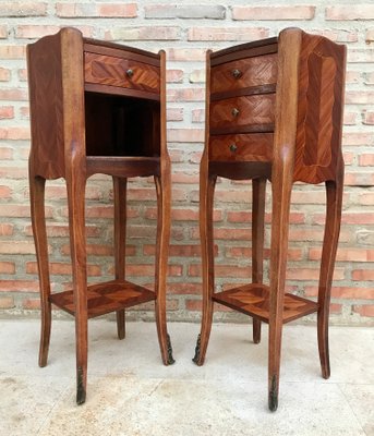 Louis XV French Walnut Bedside Tables with Marquetry, Set of 2-NOU-1354638