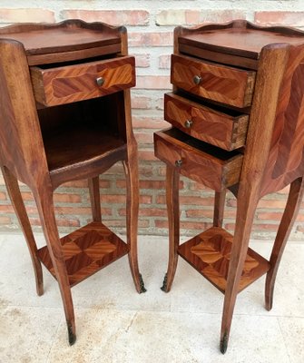 Louis XV French Walnut Bedside Tables with Marquetry, Set of 2-NOU-1354638