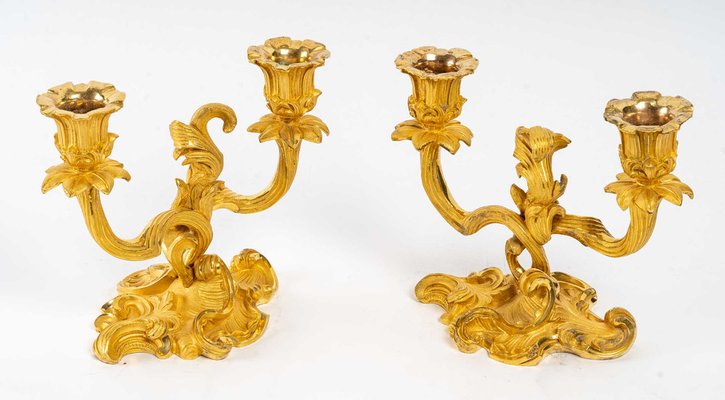 Louis XV Gilded Bronze Mantel Set, Set of 6-UQL-948665