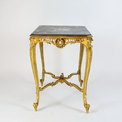 Louis XV Gilded Salon Table with Scagliola Top, France, 1860s-KMT-1293804