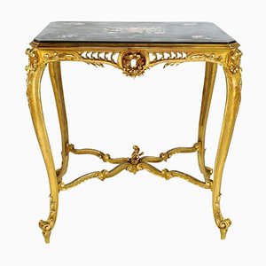 Louis XV Gilded Salon Table with Scagliola Top, France, 1860s-KMT-1293804