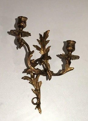 Louis XV Golden Bronze Candleholders, Set of 2-BA-1365810