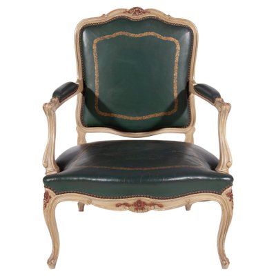 Louis XV Green Leather Armchair, France, 1900s-KL-1384784