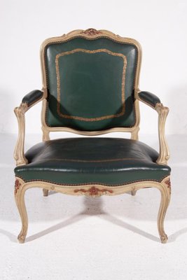 Louis XV Green Leather Armchair, France, 1900s-KL-1384784