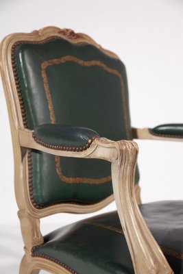 Louis XV Green Leather Armchair, France, 1900s-KL-1384784