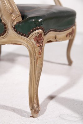 Louis XV Green Leather Armchair, France, 1900s-KL-1384784