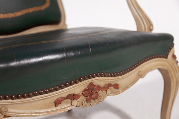 Louis XV Green Leather Armchair, France, 1900s-KL-1384784