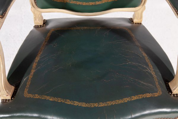 Louis XV Green Leather Armchair, France, 1900s-KL-1384784