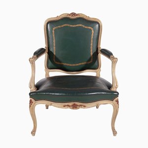 Louis XV Green Leather Armchair, France, 1900s-KL-1384784