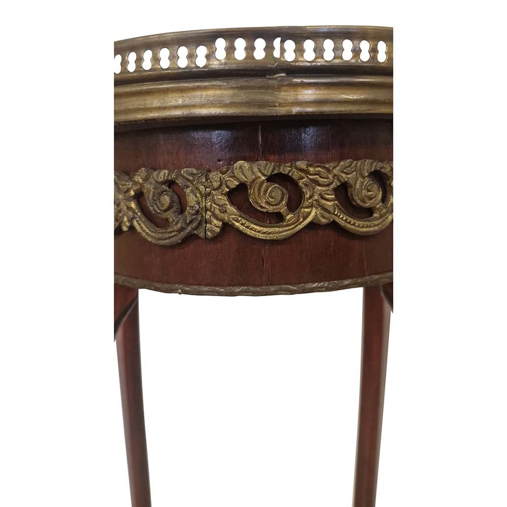 Louis XV Guéridon Tripod Inlaid and Decorated in Gilded Bronze, 1980s