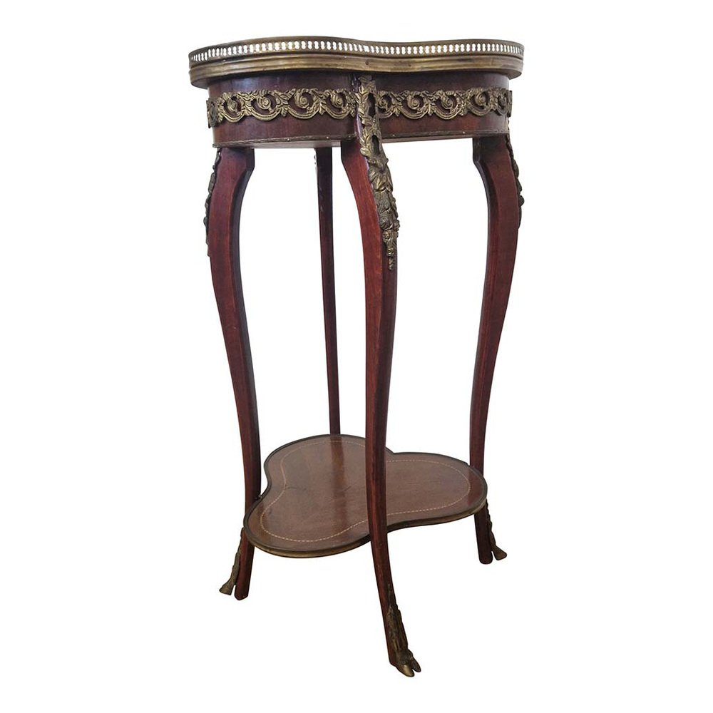 Louis XV Guéridon Tripod Inlaid and Decorated in Gilded Bronze, 1980s