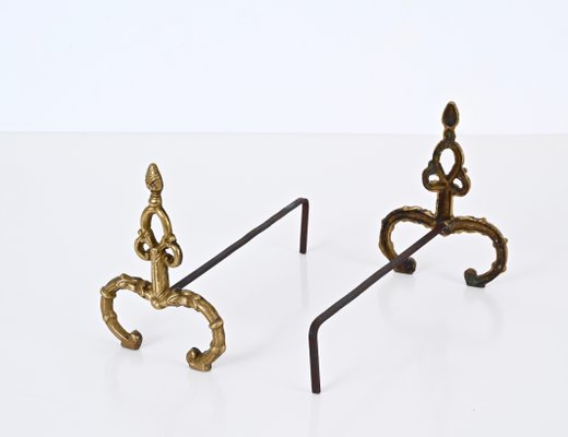 Louis XV Italian Andirons in Gilt Bronze and Iron, Italy, 1940s, Set of 2-JDR-1732623