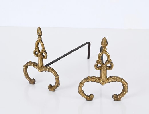 Louis XV Italian Andirons in Gilt Bronze and Iron, Italy, 1940s, Set of 2-JDR-1732623