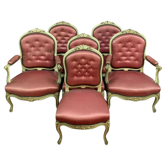 Louis XV Lacquered Wood Salon Furniture Set with Armchairs and Chairs, 1850s, Set of 6