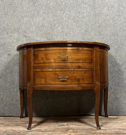 Louis Xv / Louis Xvi Transition Style Half-Moon Chest of Drawers in Mahogany Inlaid with Ebony Fillets, 1880s